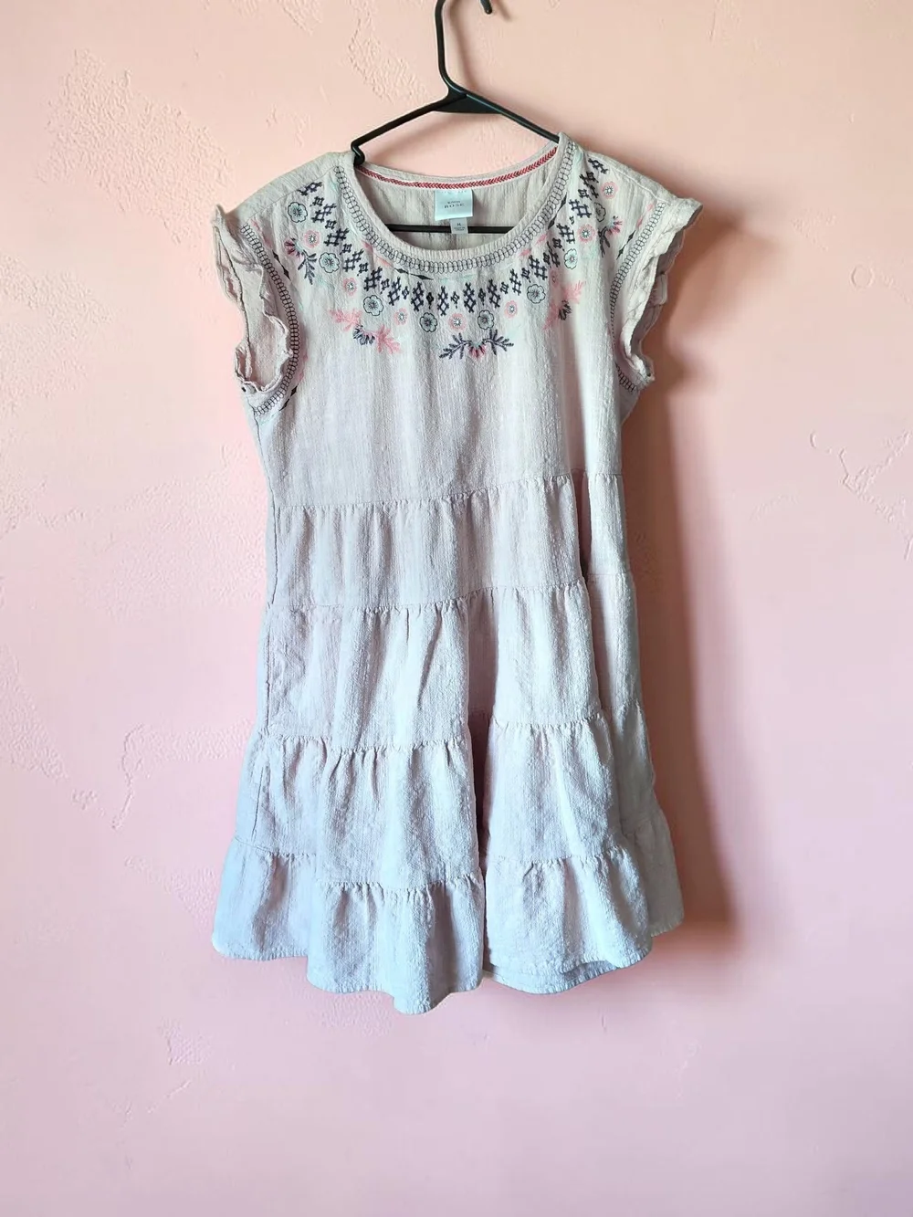 New Knox Rose Blush Pink Embroidered Ruffle-Sleeve Midi Dress Size Med - Picture 10 of 12